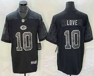 Men%27s Green Bay Packers #10 Jordan Love Black Reflective Limited Stitched Jersey